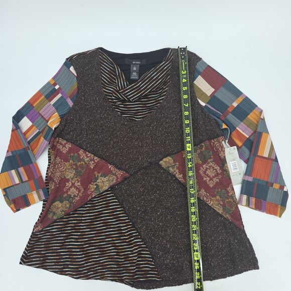 Ali Miles Mixed Media Patch Knit Tunic Sweater Top Womens Large Boho Patchwork - Picture 5 of 9